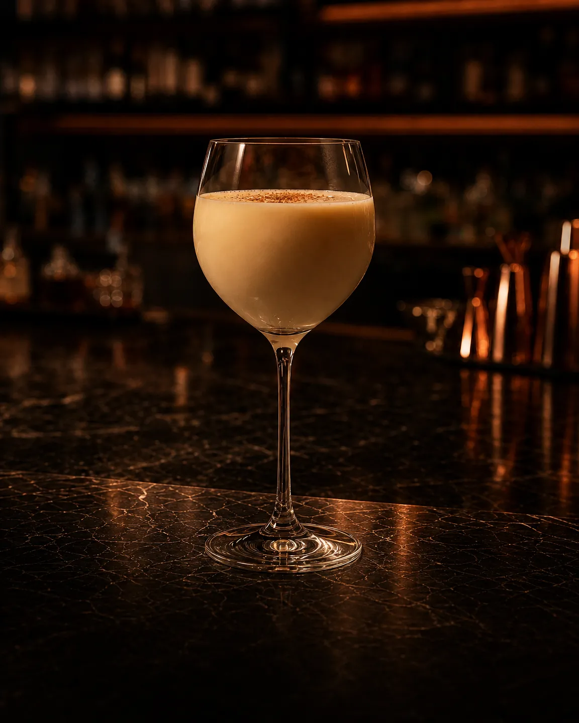Baltimore Egg Nogg, cocktail dopocena. Bicchiere: Calice da vino