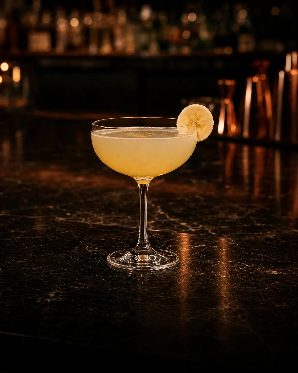 Banana Daiquiri, cocktail dopocena. Bicchiere: Coppetta da cocktail