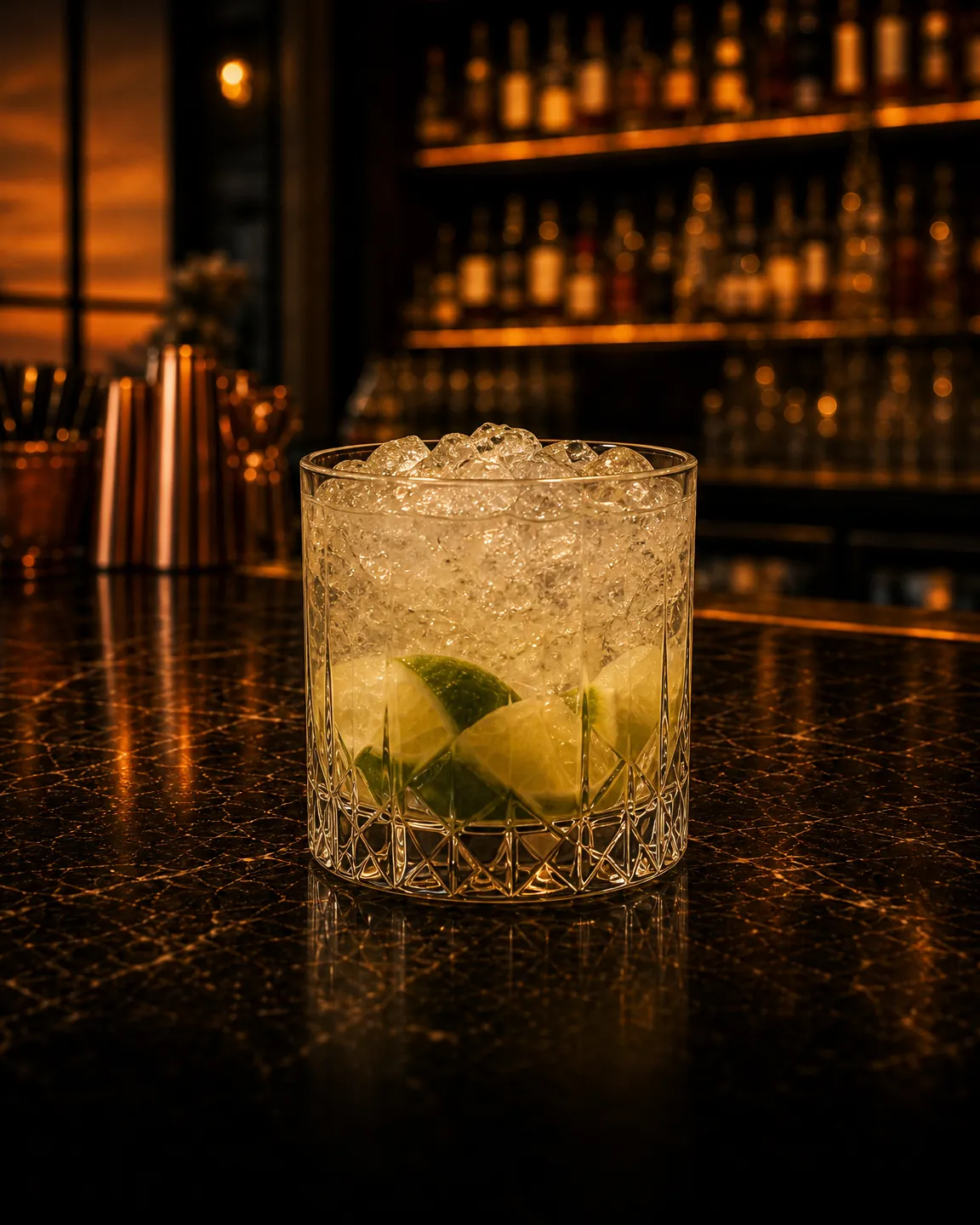 Caipirinha, cocktail aperitivo. Bicchiere: Old Fashioned o Tumbler Basso