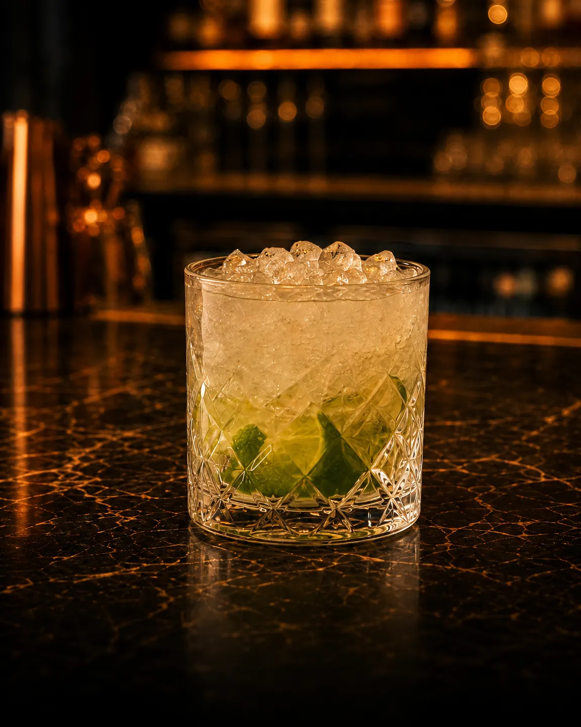 Caipiroska, aperitif cocktail. Glass: Rocks glass