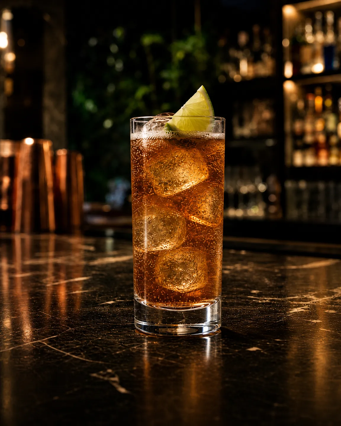 Dark 'N' Stormy, long drink. Bicchiere: Highball o Tumbler Medio
