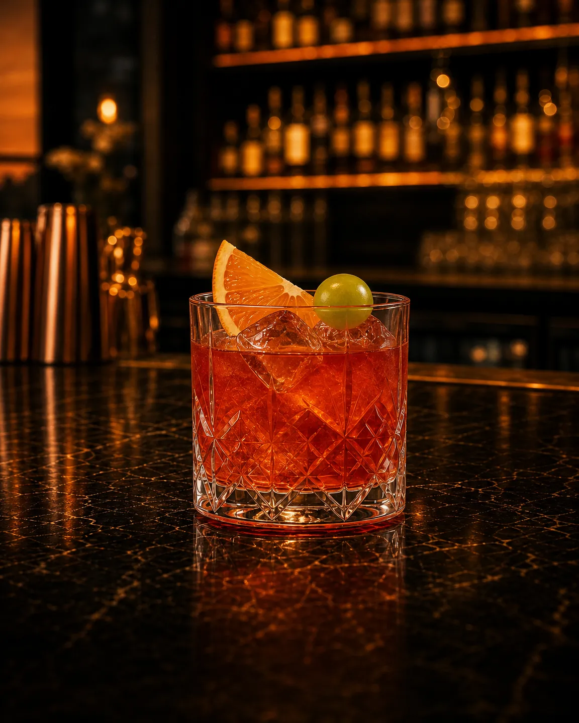 Enzoni, cocktail aperitivo. Bicchiere: Old Fashioned o Tumbler Basso
