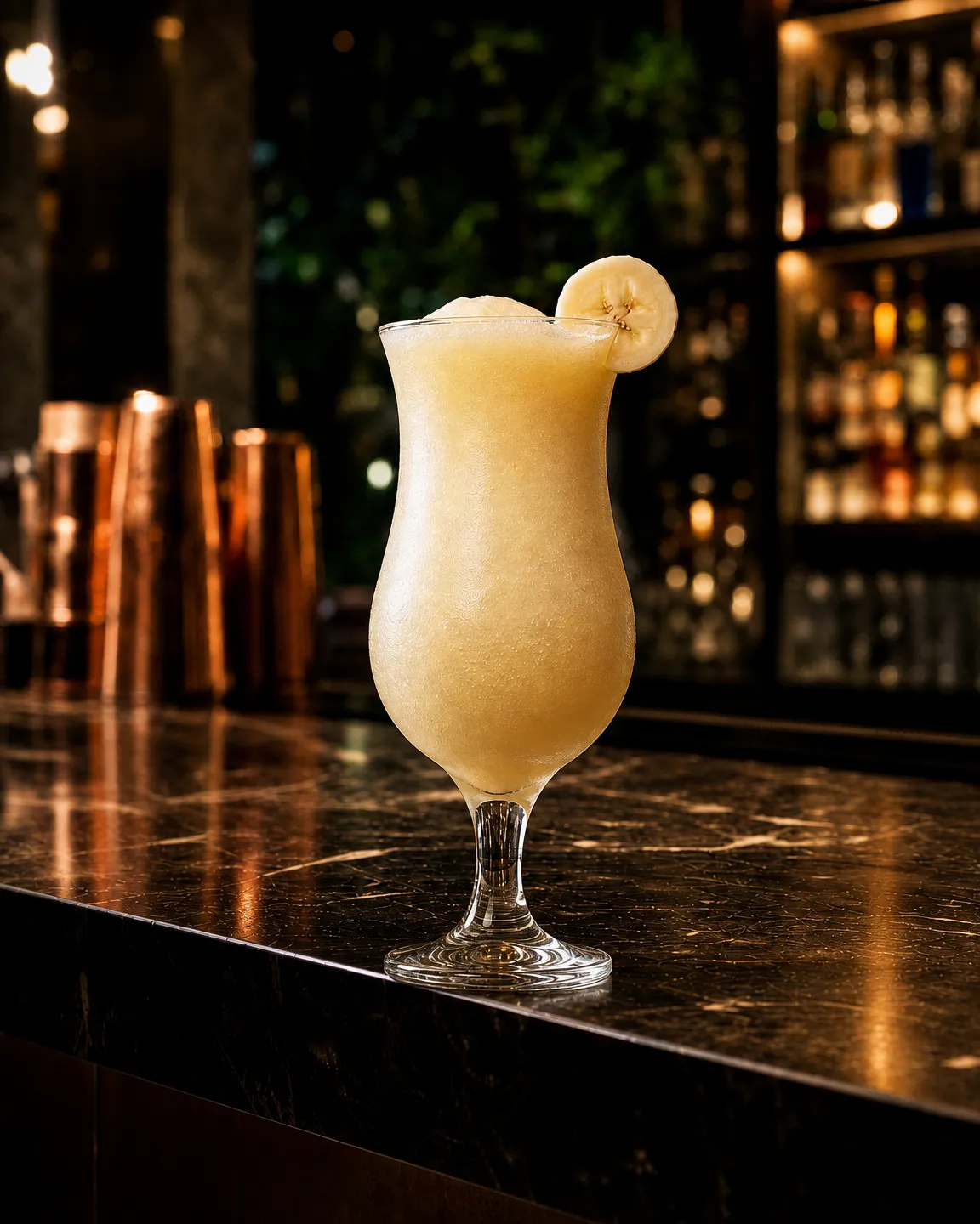 Frozen Banana Daiquiri, long drink. Bicchiere: Hurricane