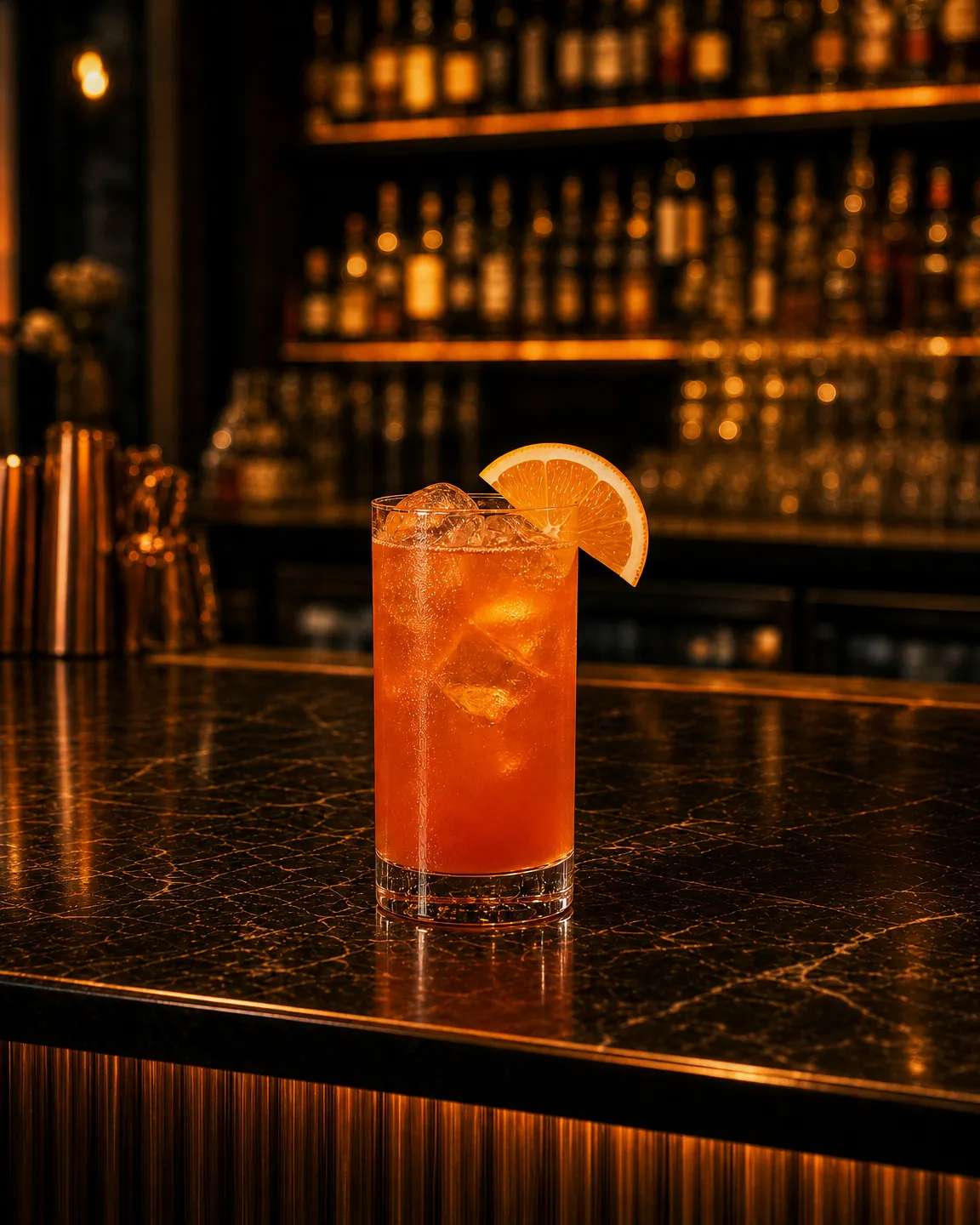 Garibaldi, cocktail aperitivo. Bicchiere: Highball o Tumbler Medio