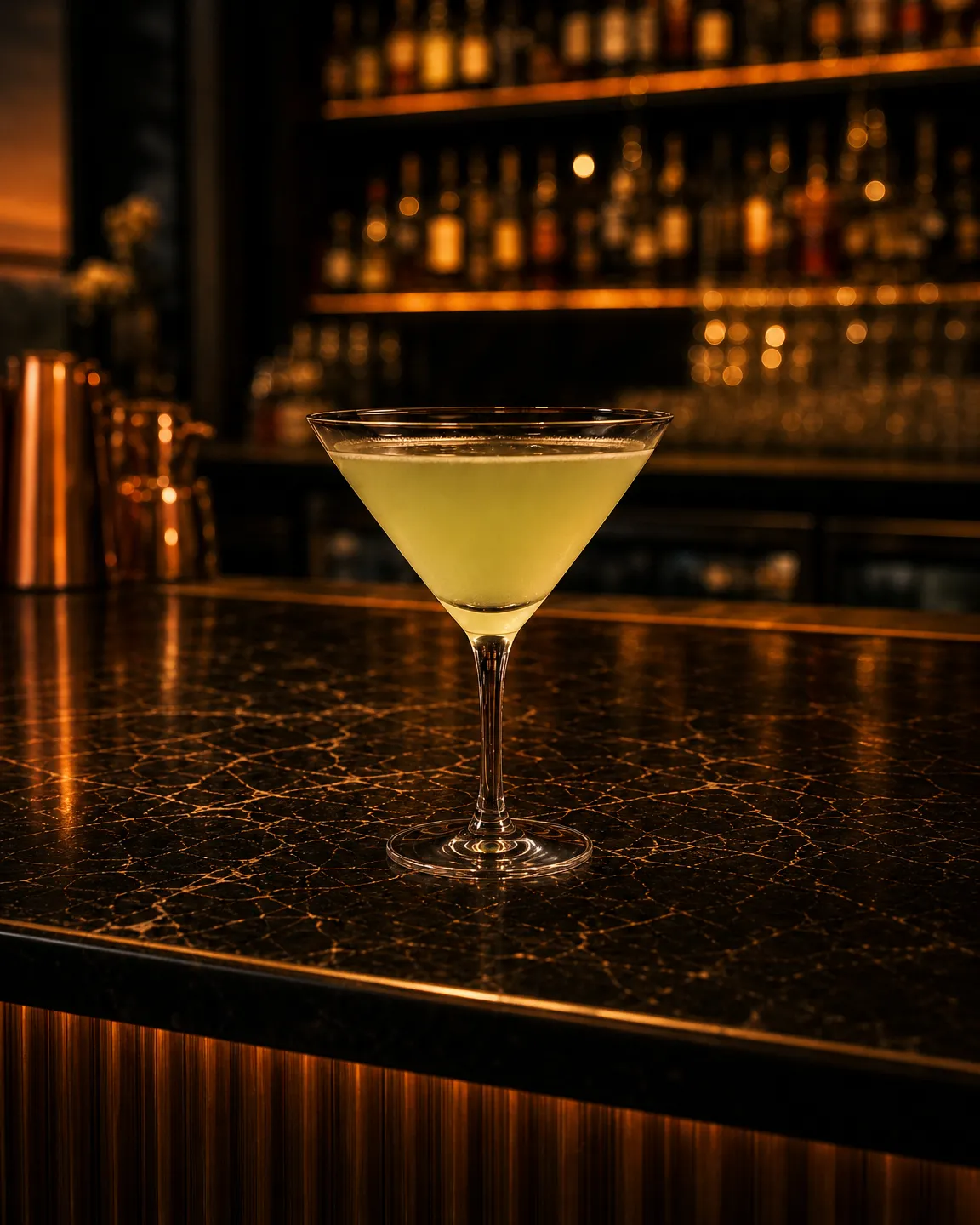 Gin Basil Smash, cocktail aperitivo. Bicchiere: Coppa cocktail (Martini)