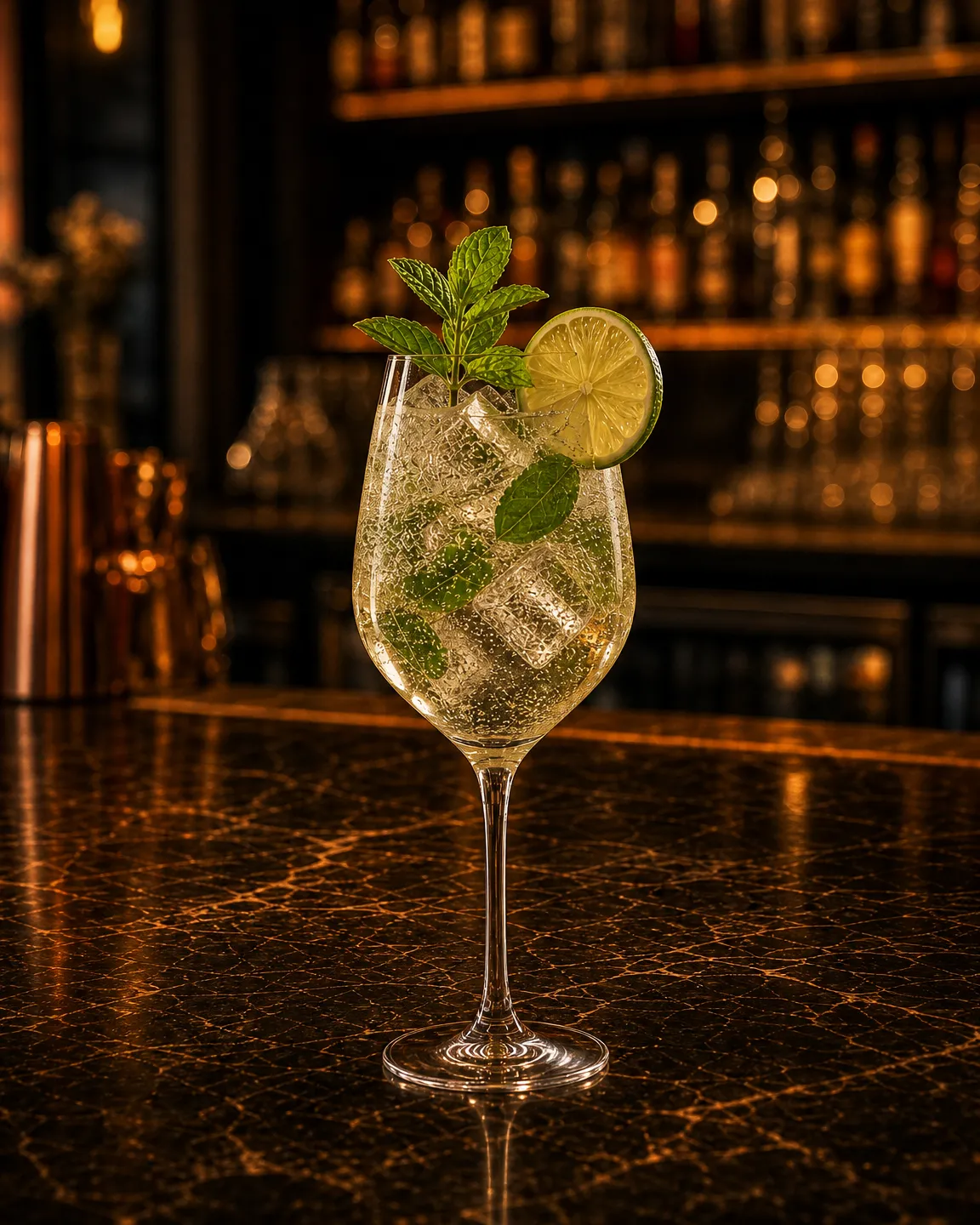 Hugo, cocktail aperitivo. Bicchiere: Calice da vino