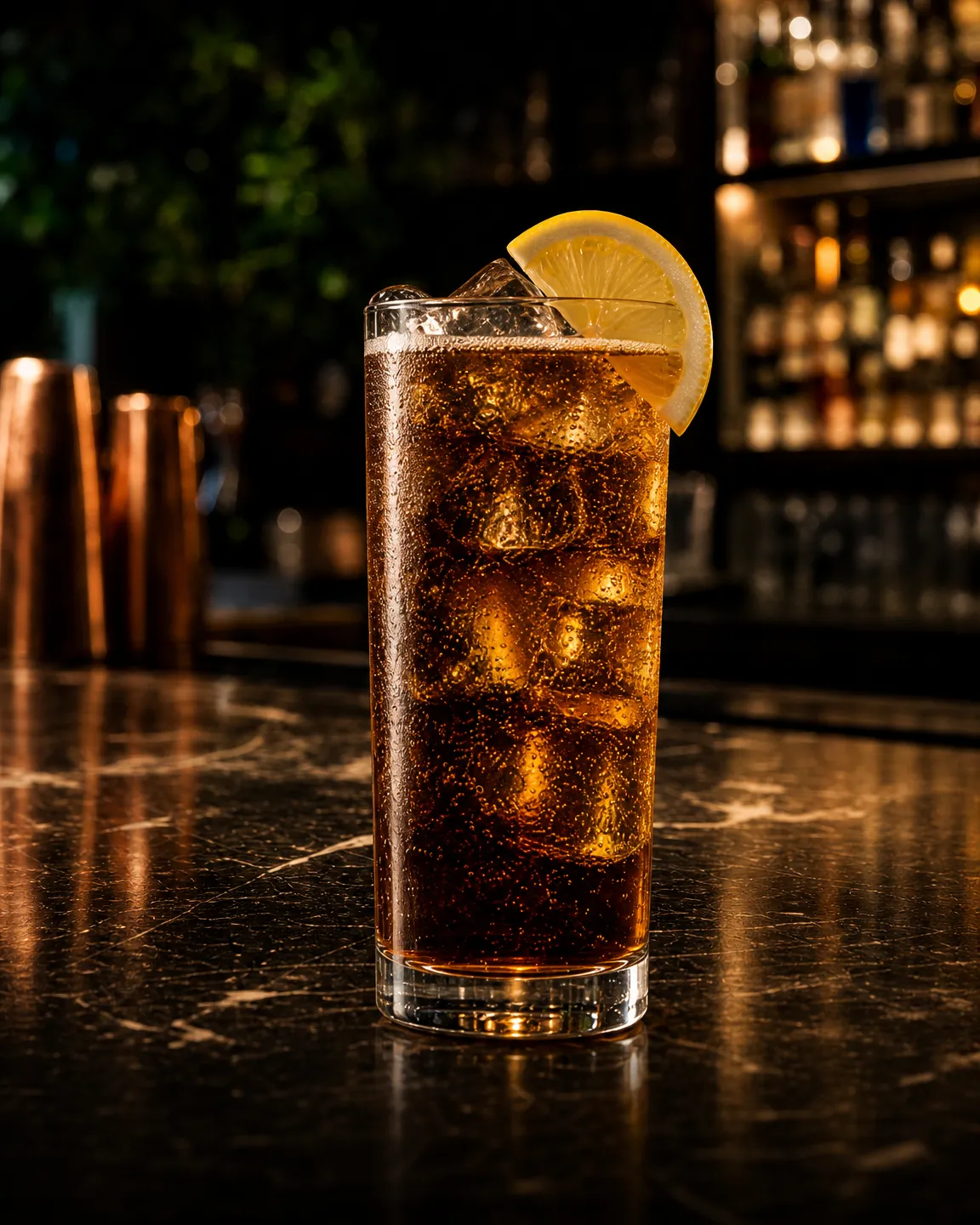 Long Island Iced Tea, long drink. Bicchiere: Highball o Tumbler Medio