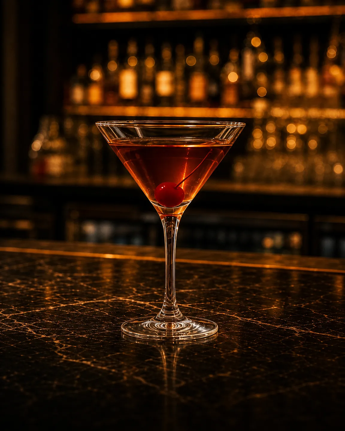 Manhattan, cocktail aperitivo. Bicchiere: Coppa cocktail (Martini)