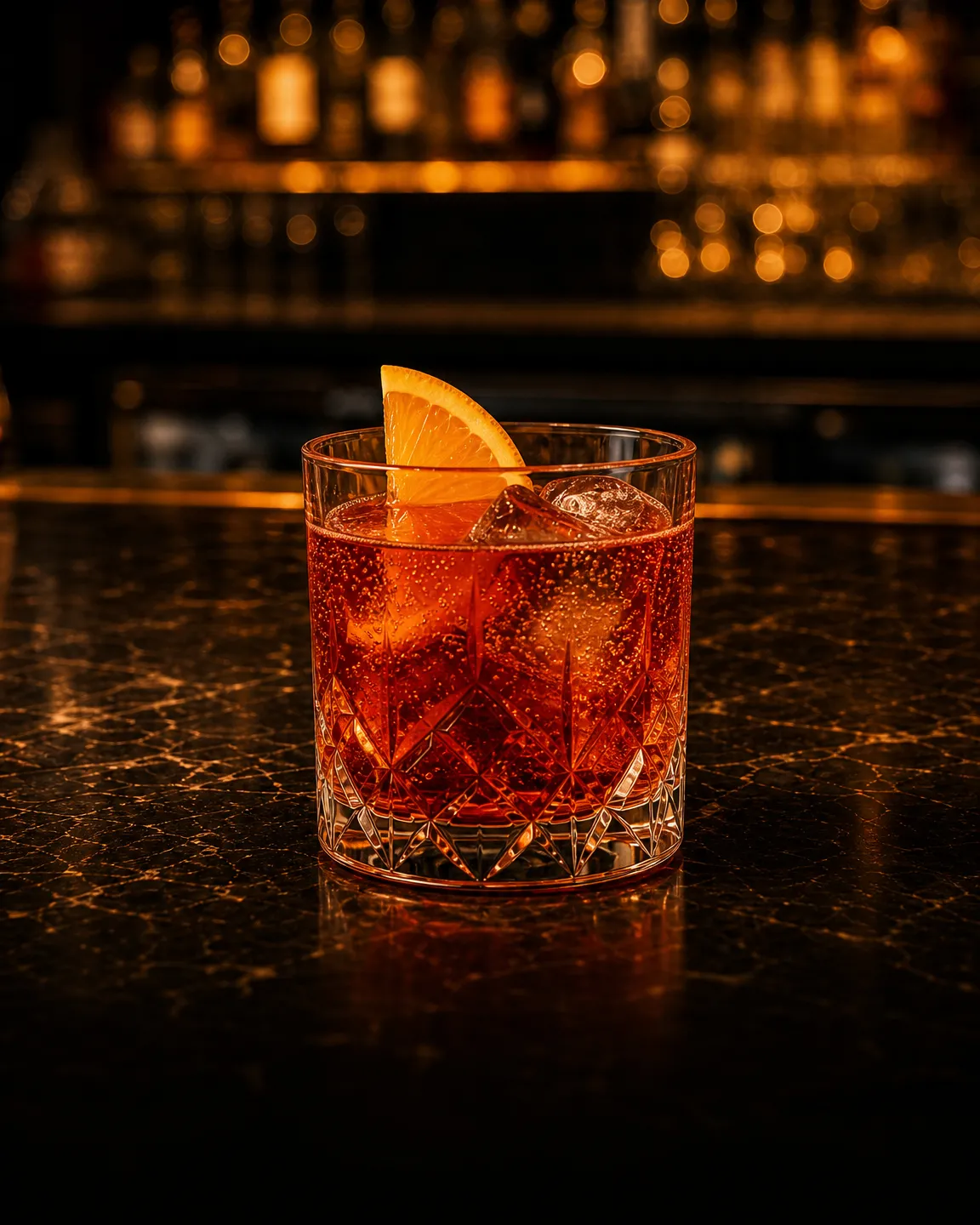 Negroni Sbagliato, aperitif cocktail. Glass: Rocks glass