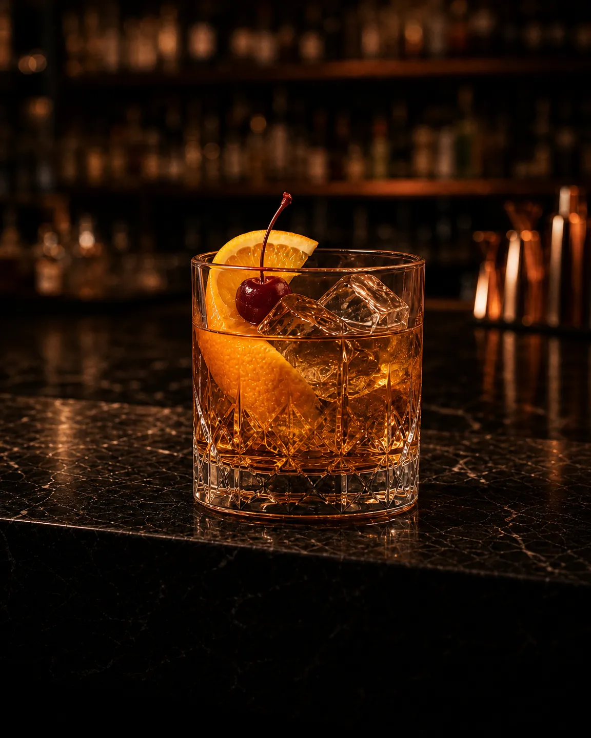 Old Fashioned, cocktail dopocena. Bicchiere: Old Fashioned o Tumbler Basso