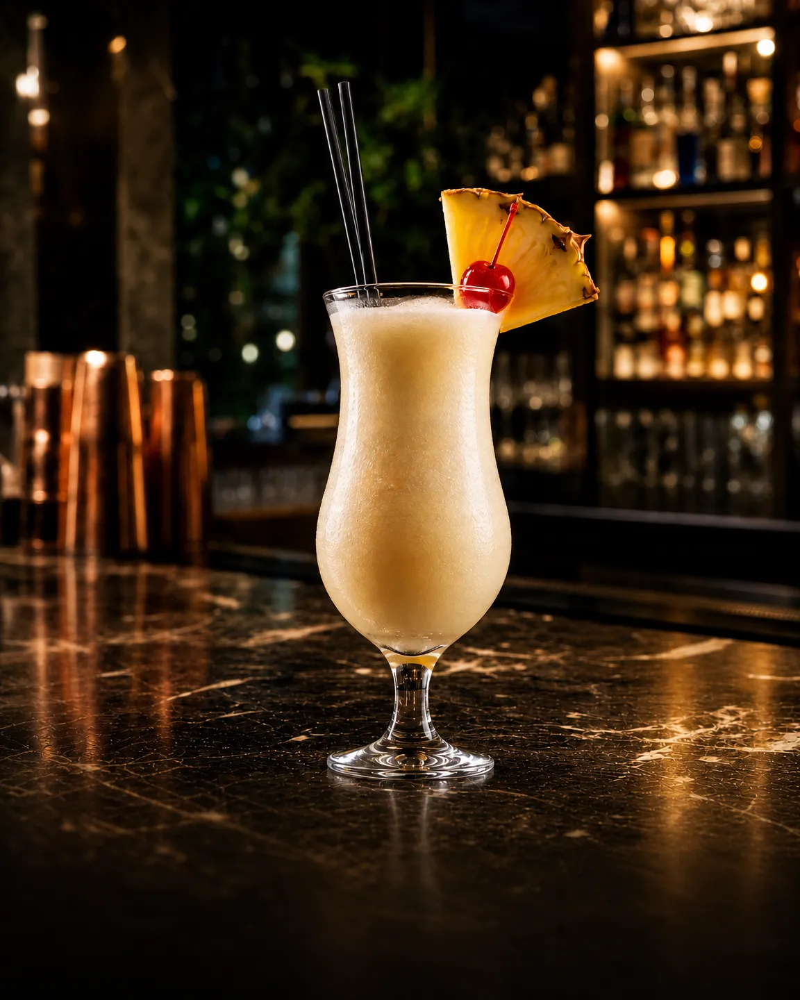 Piña Colada, long drink. Bicchiere: Hurricane
