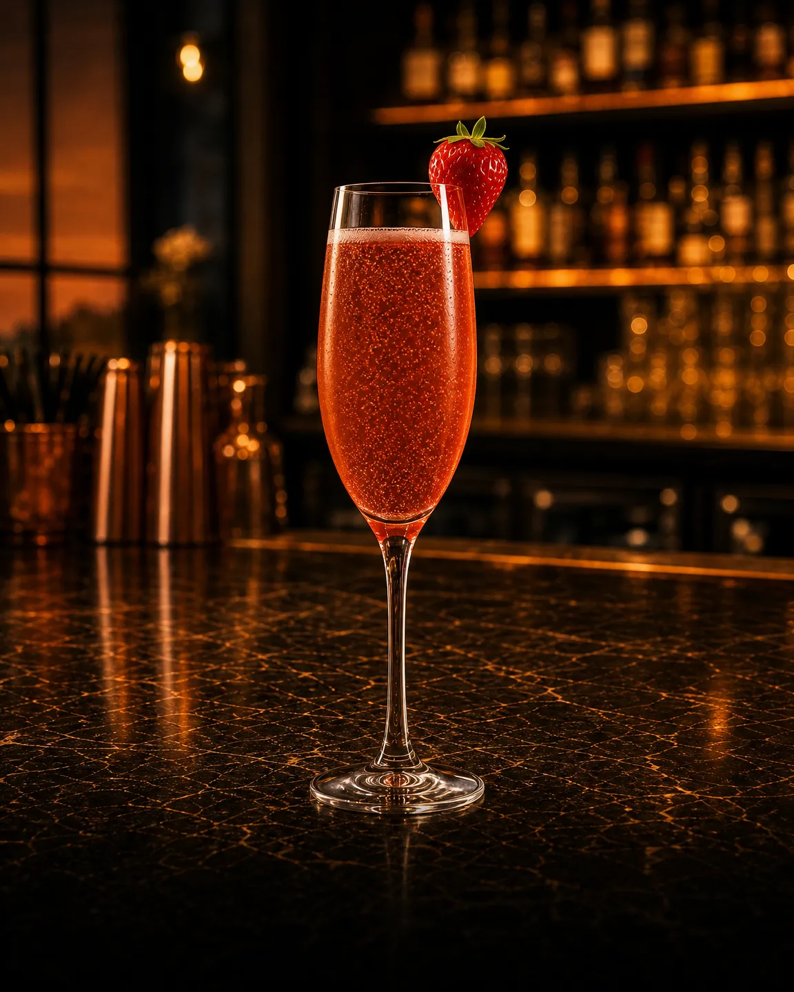 Rossini, cocktail aperitivo. Bicchiere: Flûte