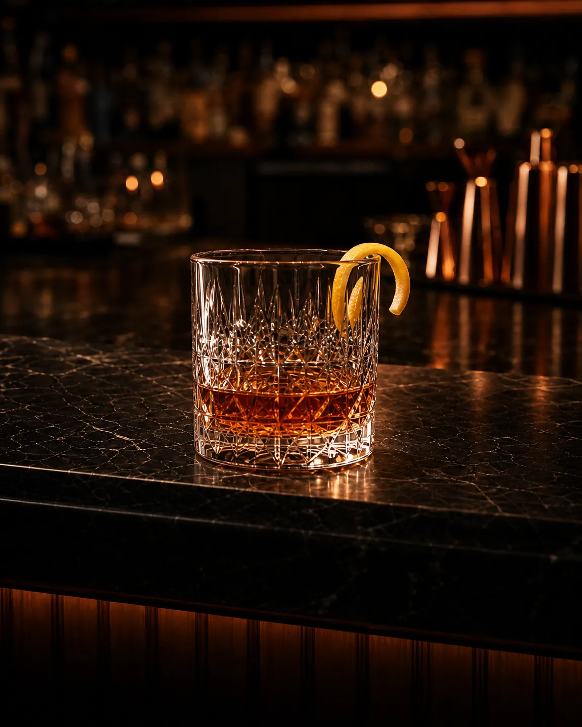Sazerac, after-dinner cocktail. Glass: Rocks glass