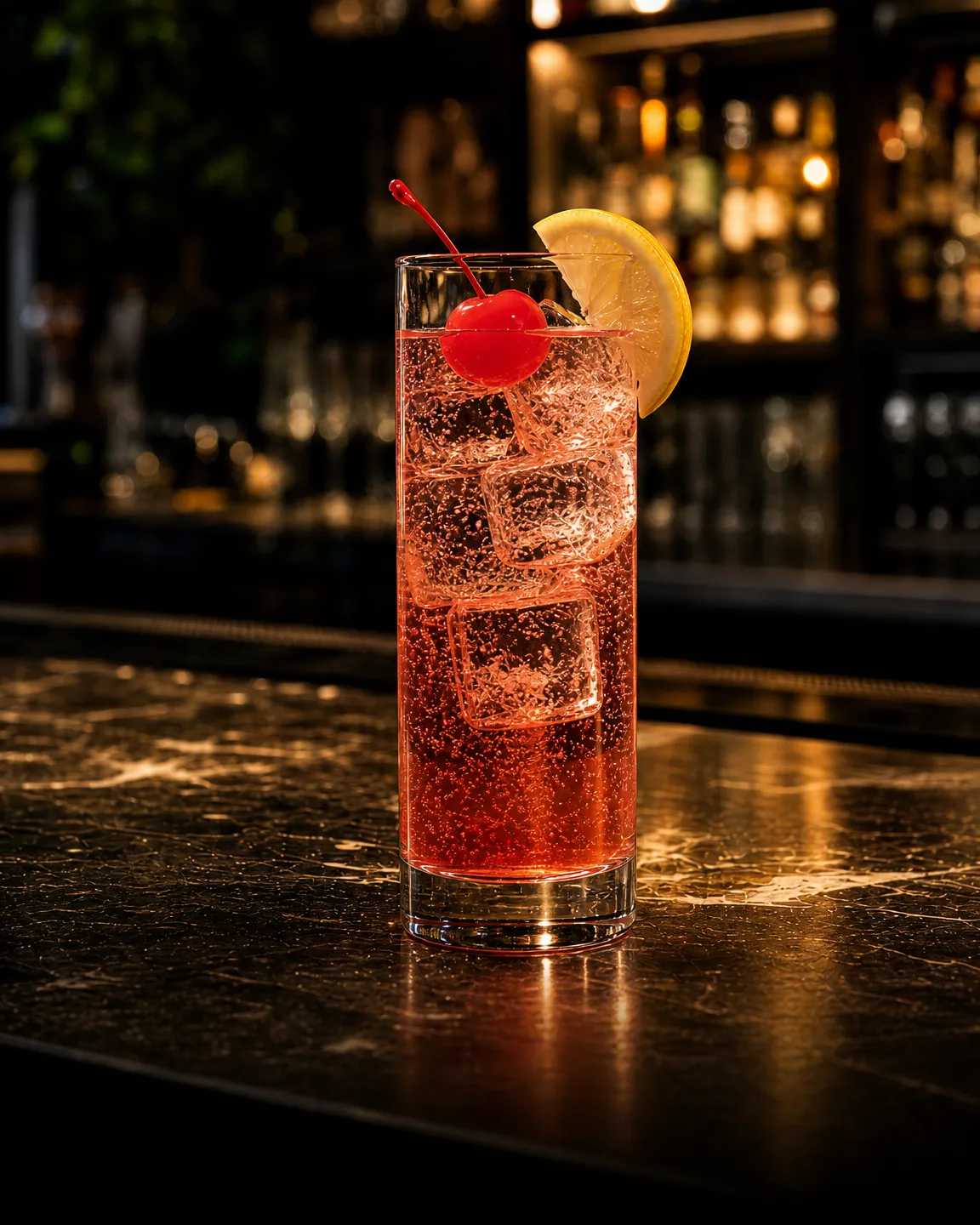 Shirley Temple, long drink. Bicchiere: Collins o Tumbler Alto