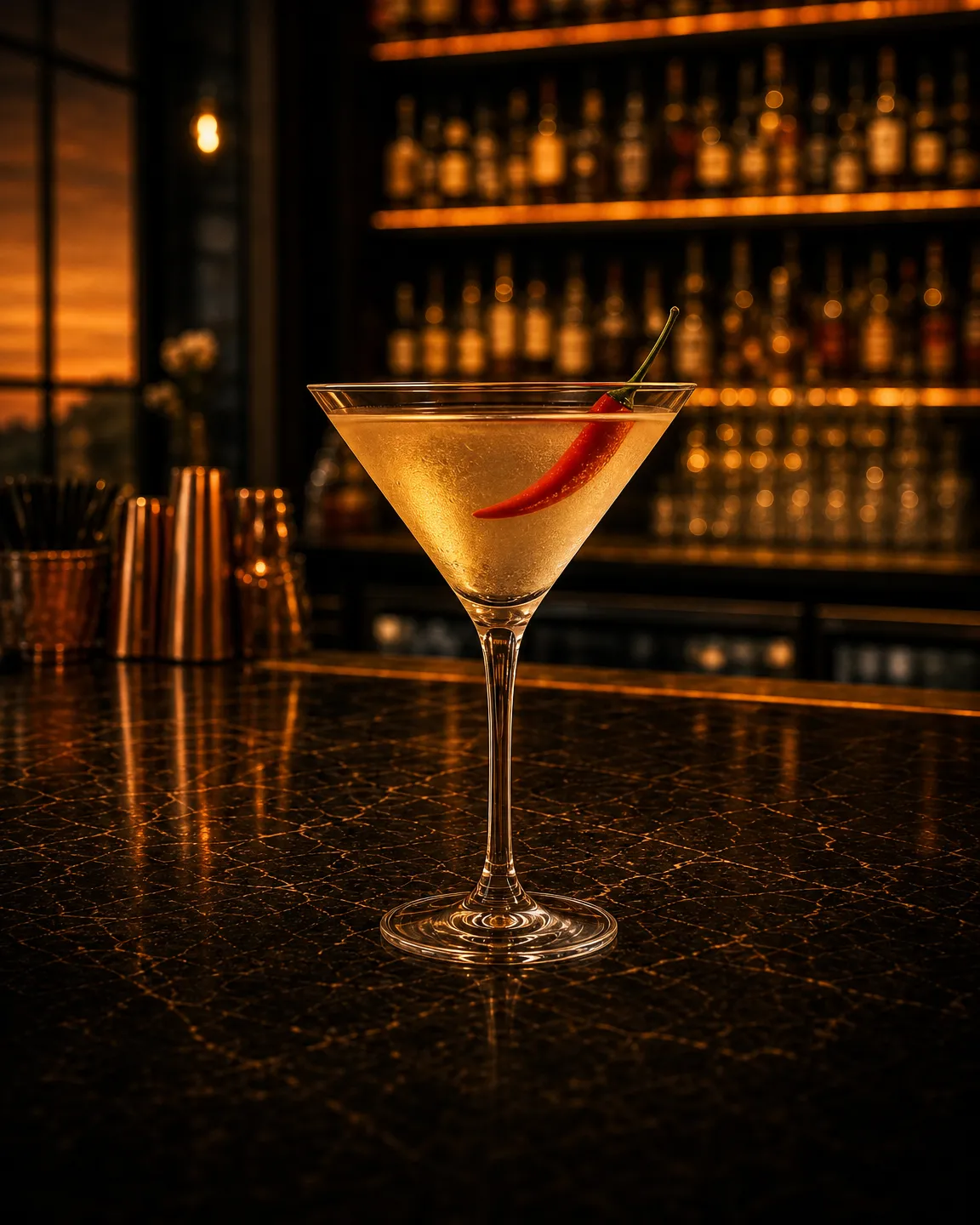 Spicy Fifty, cocktail aperitivo. Bicchiere: Coppa cocktail (Martini)