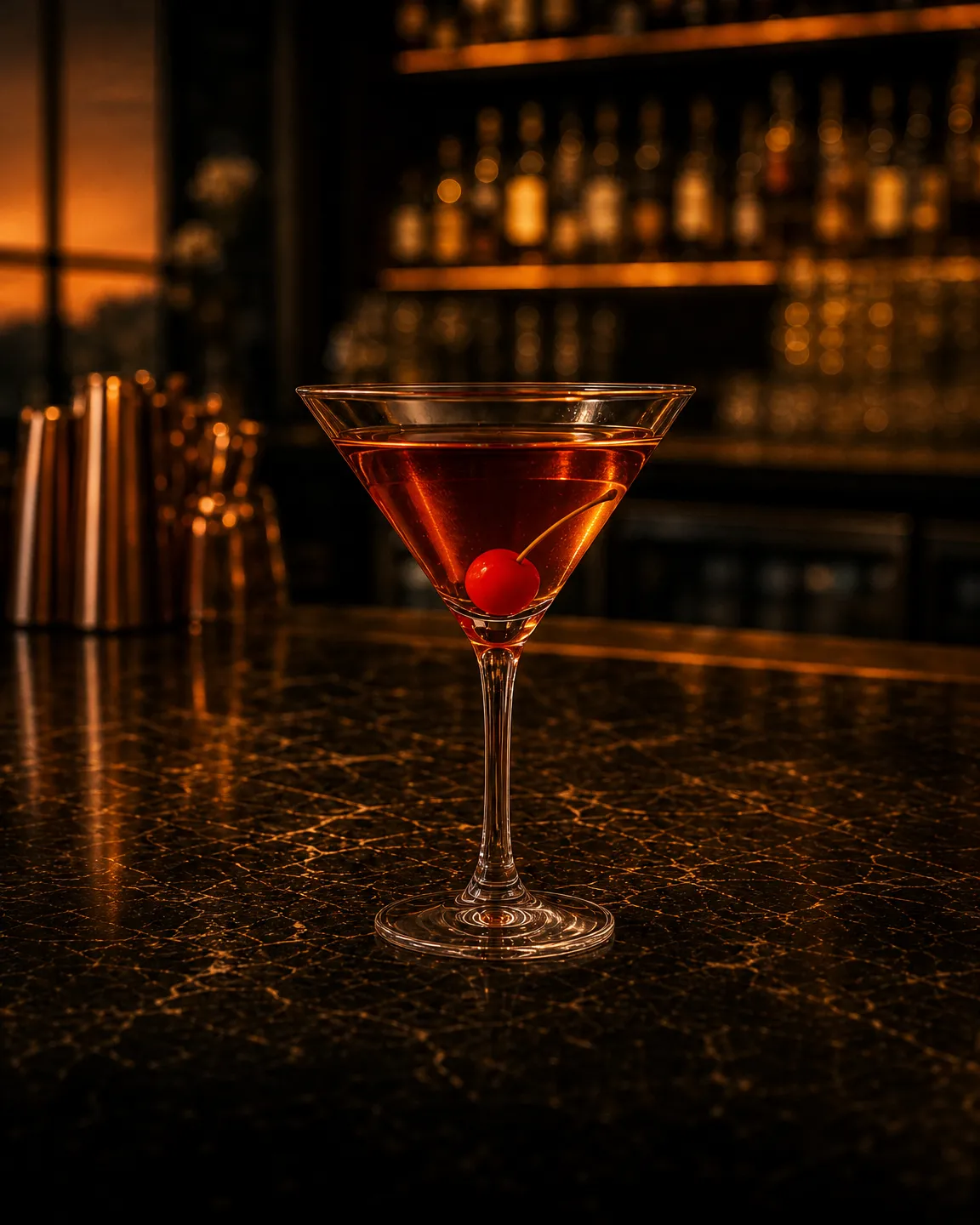 Sweet Martini, aperitif cocktail. Glass: Cocktail glass