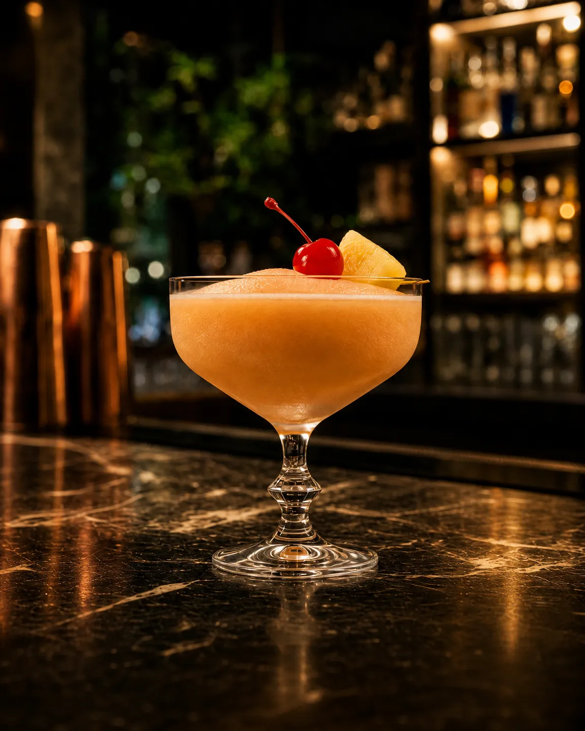 Three Dots and a Dash, long drink. Bicchiere: Goblet o Calice Grande