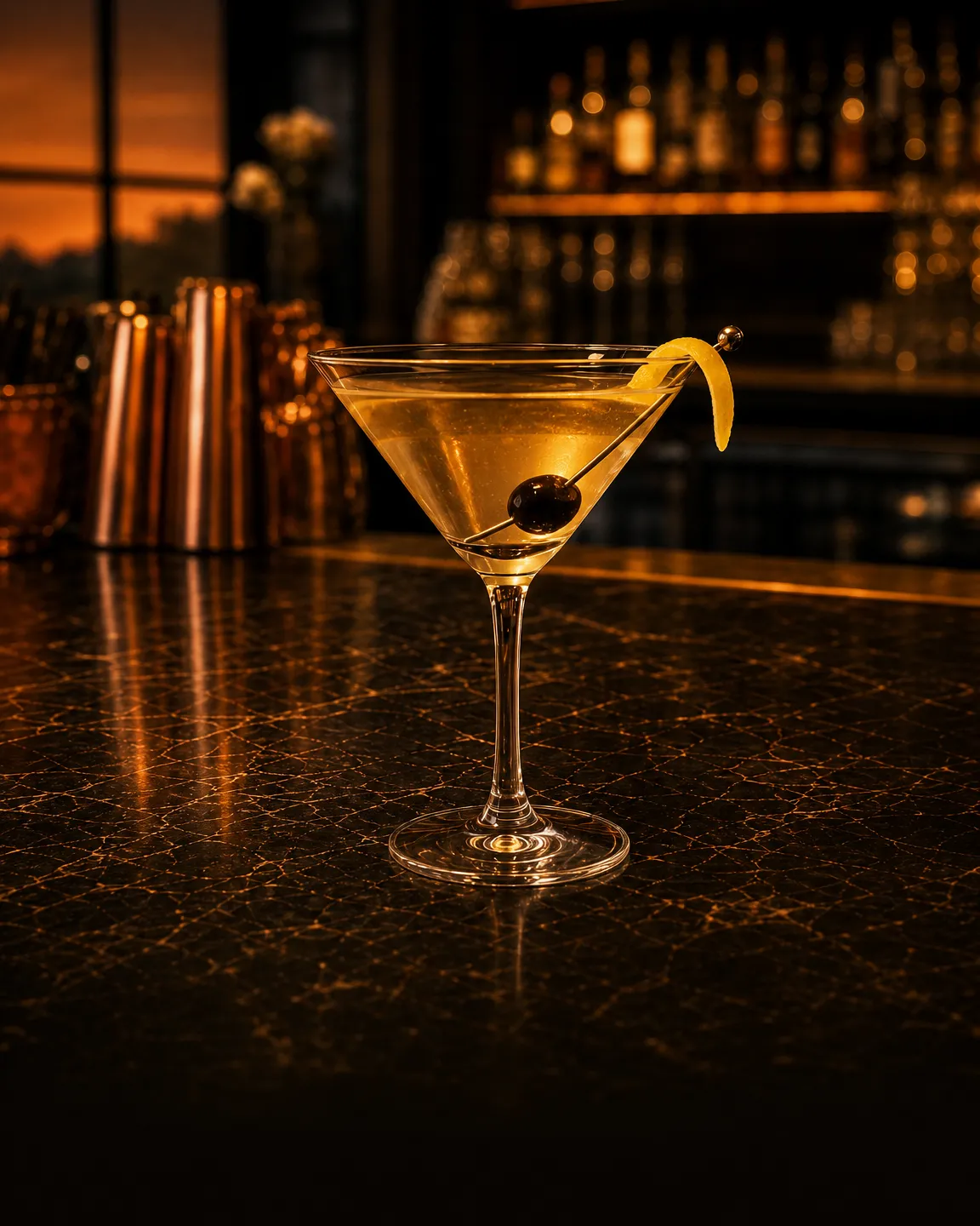 Tuxedo, cocktail aperitivo. Bicchiere: Coppa cocktail (Martini)