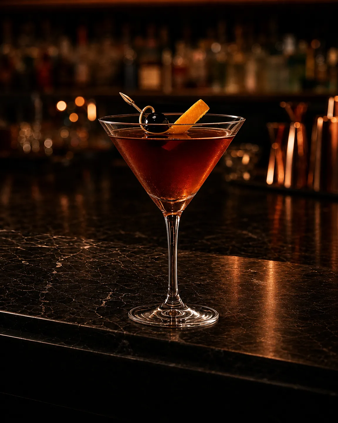 Vieux Carré, cocktail dopocena. Bicchiere: Coppa cocktail (Martini)