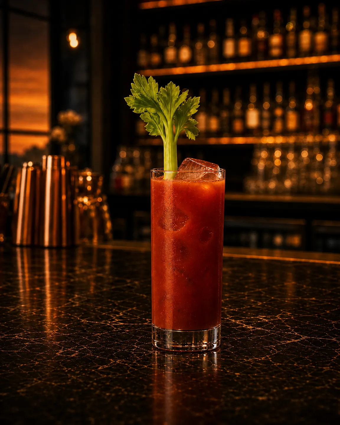 Virgin Mary, aperitif cocktail. Glass: Collins glass