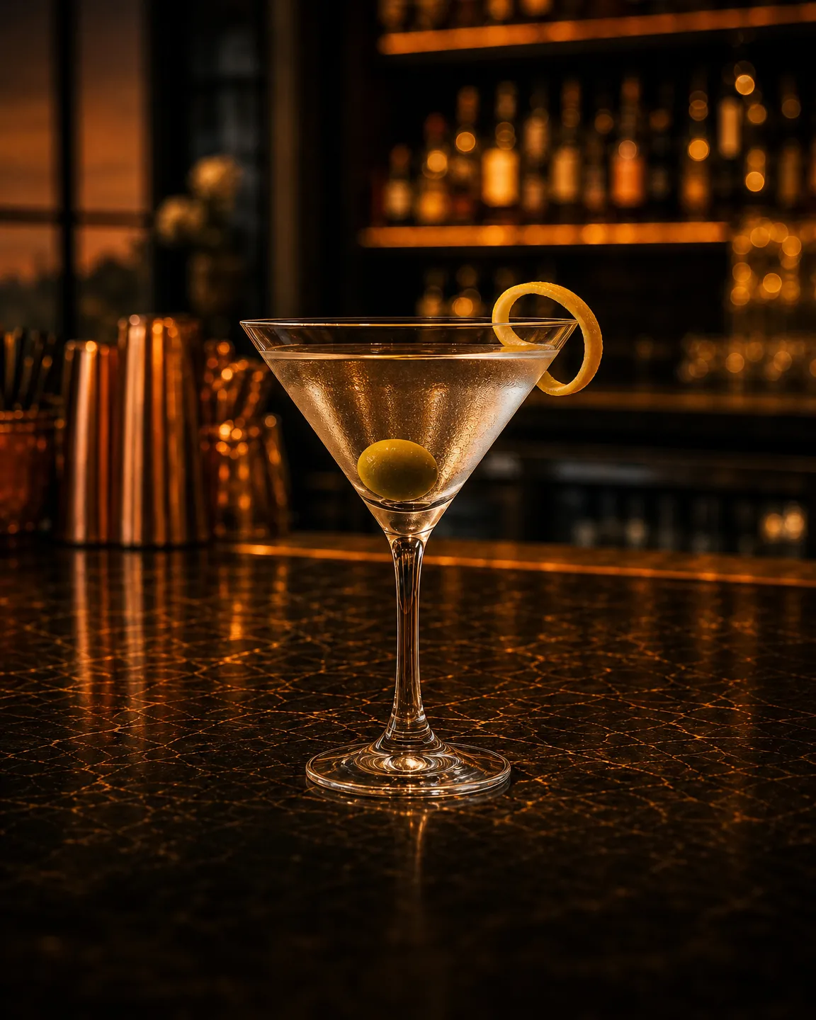 Vodka Martini, aperitif cocktail. Glass: Cocktail glass